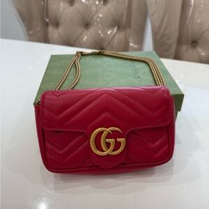 Gucci Red Crossbody Bag with Gold Chain